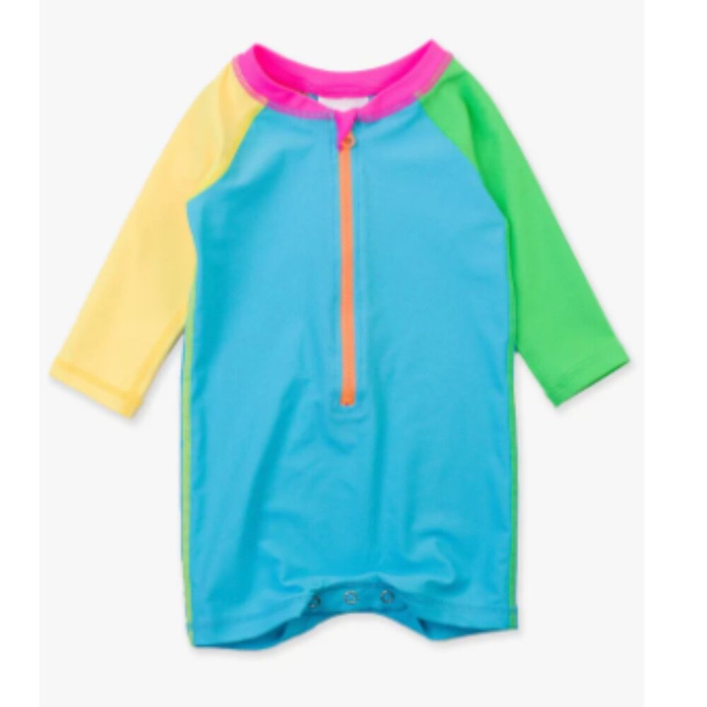 RuggedButts - Boys Neon Color Block Long Sleeve One Piece Rash Guard Swimsuit